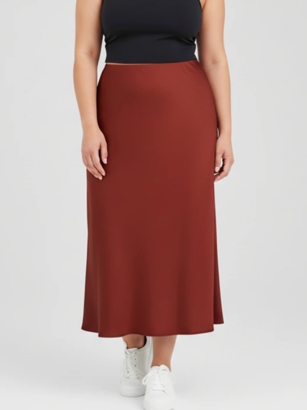 Abercrombie & Fitch Stretch Waist Copper Red Satin Midi Skirt Size XL